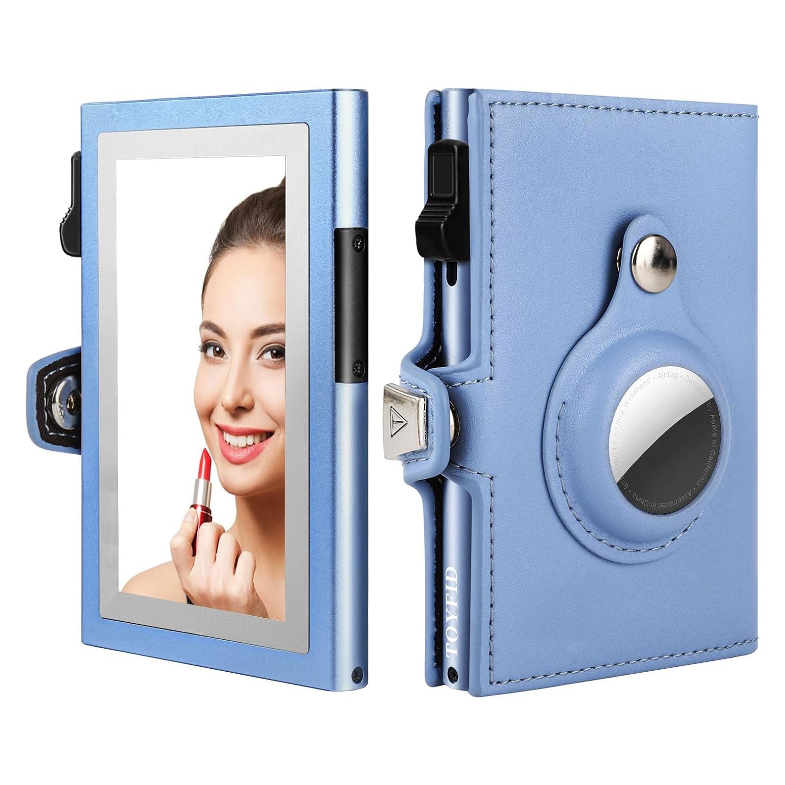 Women Wallet for Airtag, Small Pretty Wallet with Mirror for Women,Pop Up Wallet Compatible with Airtag, Tri-fold Genuine Leather Wallet Women with Mirror